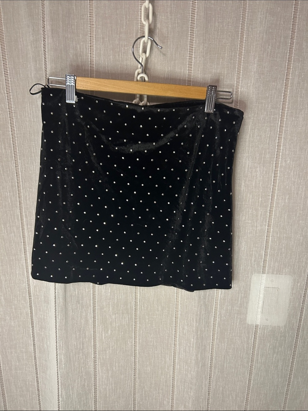 Black Studded Velvet Mini Skirt